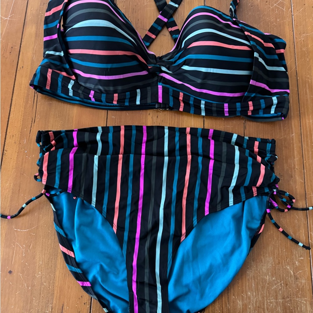 Terra & Sky Teal and Multicolor Striped swim suit